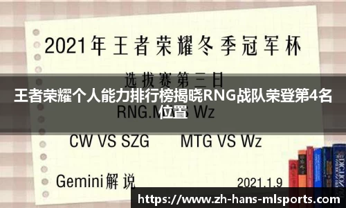 王者荣耀个人能力排行榜揭晓RNG战队荣登第4名位置